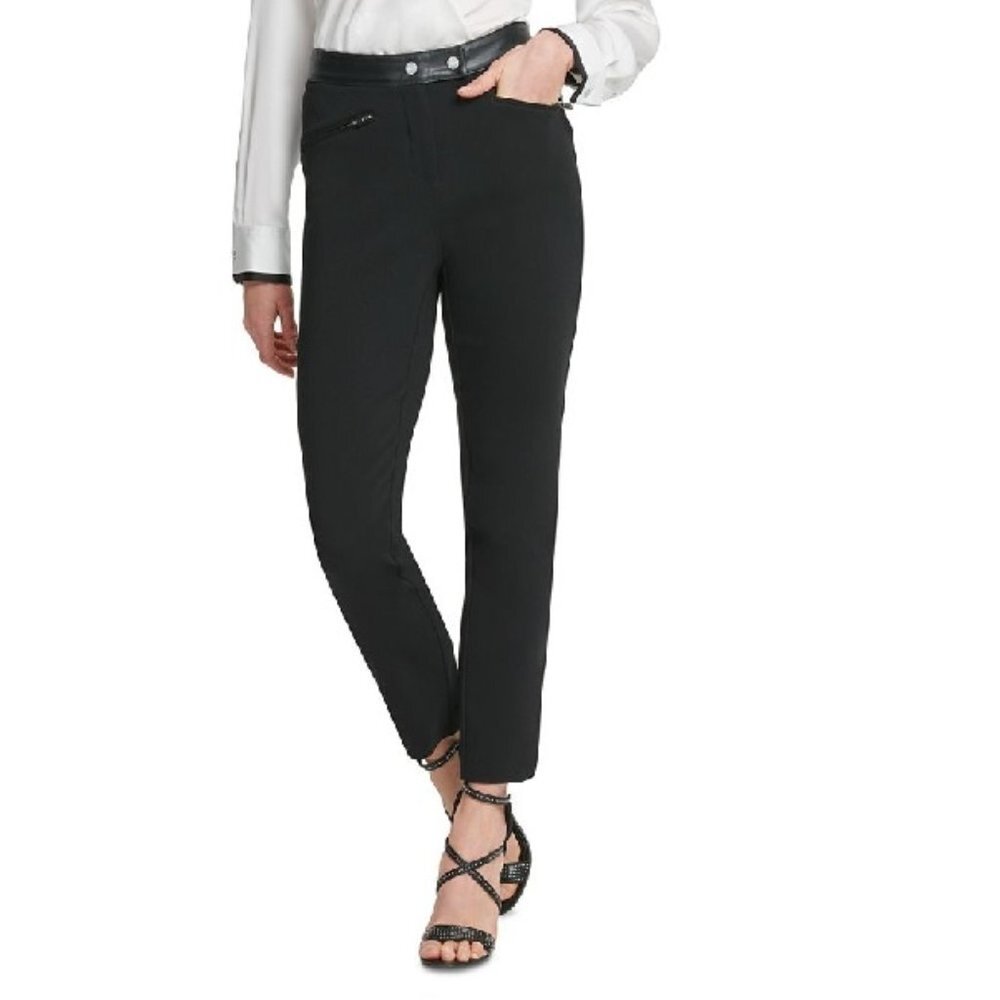 Dkny Faux-Leather-Trim Straight-Leg Pants